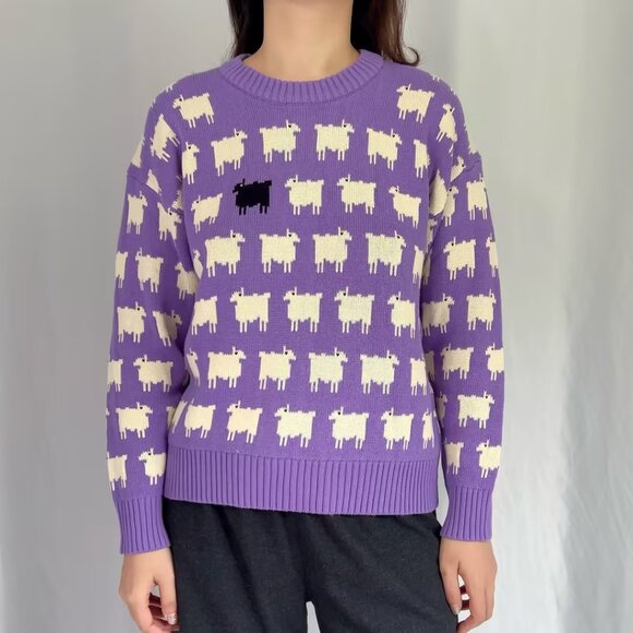 Warm and Wonderful Fitted Cotton Sheep Sweater - Lavender - Picture 1 of 5